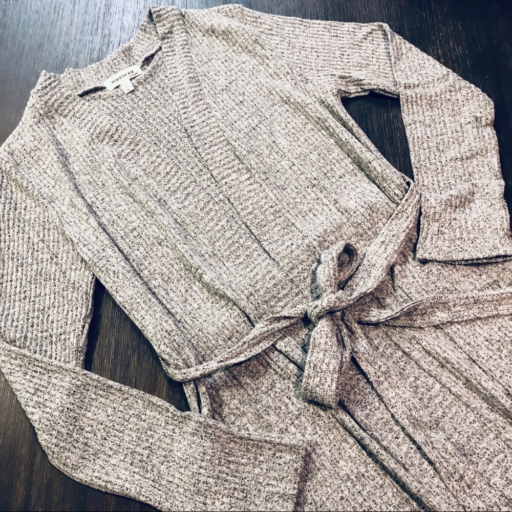 Long Ribbed Knit Tie Waist Cardigan - Picture 8 of 8
